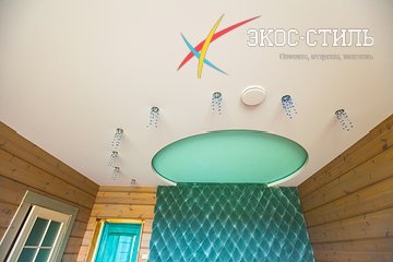 Многоуровневый тканевый потолок с декоративными элементами в спальне, Clipso, Швейцария